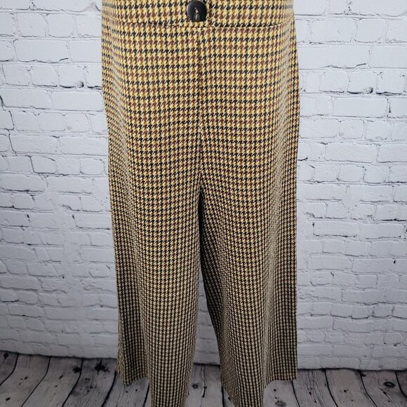 Zara Trafaluc Brown Yellow Houndstooth Square Neck Wide Leg Cropped Jumper Small - Picture 5 of 11